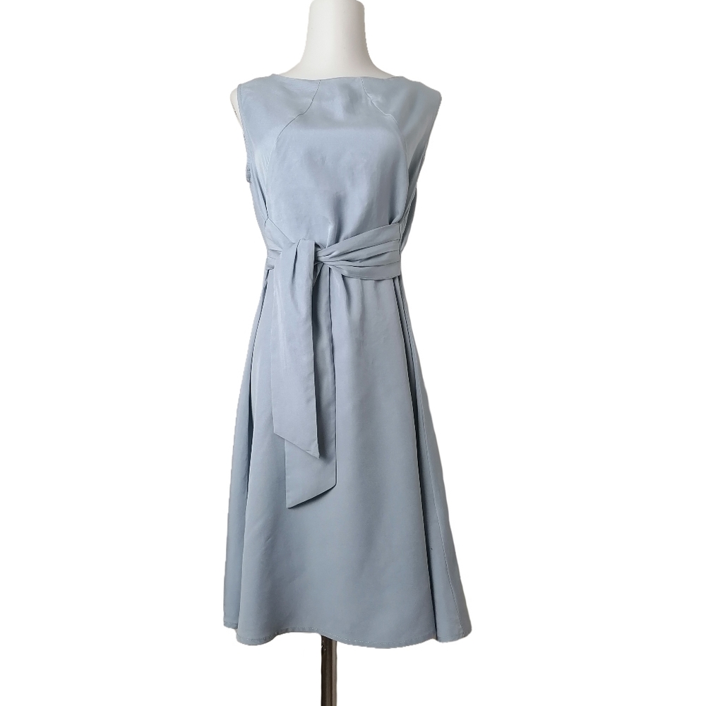 🐬 vintage light steel blue silk sleeveless dress